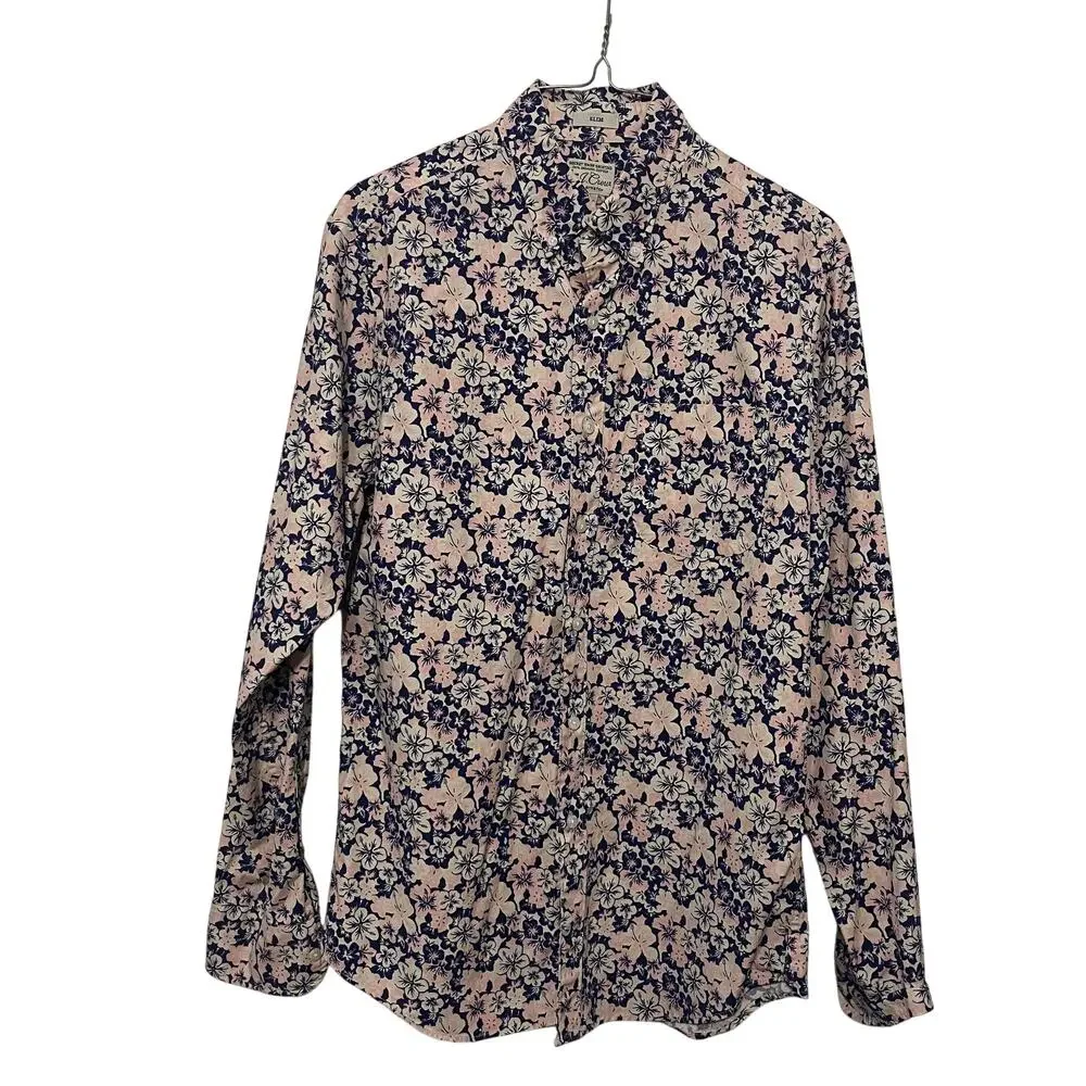J.Crew Secret Wash Shirt Mens Small Pink Blue Slim Fit Floral Organic Cotton